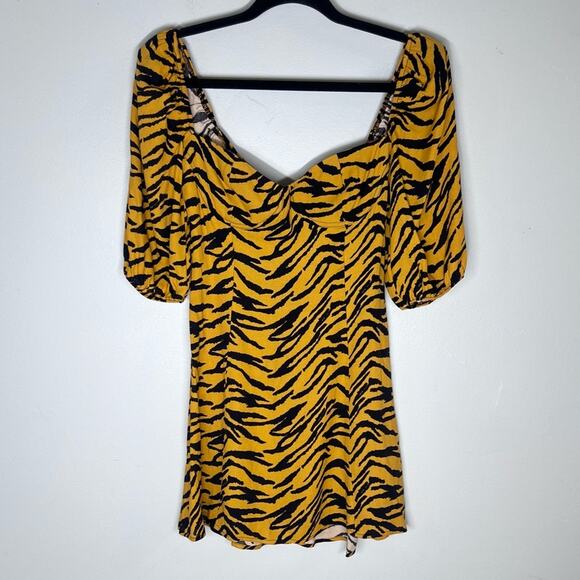 Reformation Kopa Sweetheart Dress  Tiger Yellow Animal Print Sz 2 - Picture 4 of 7